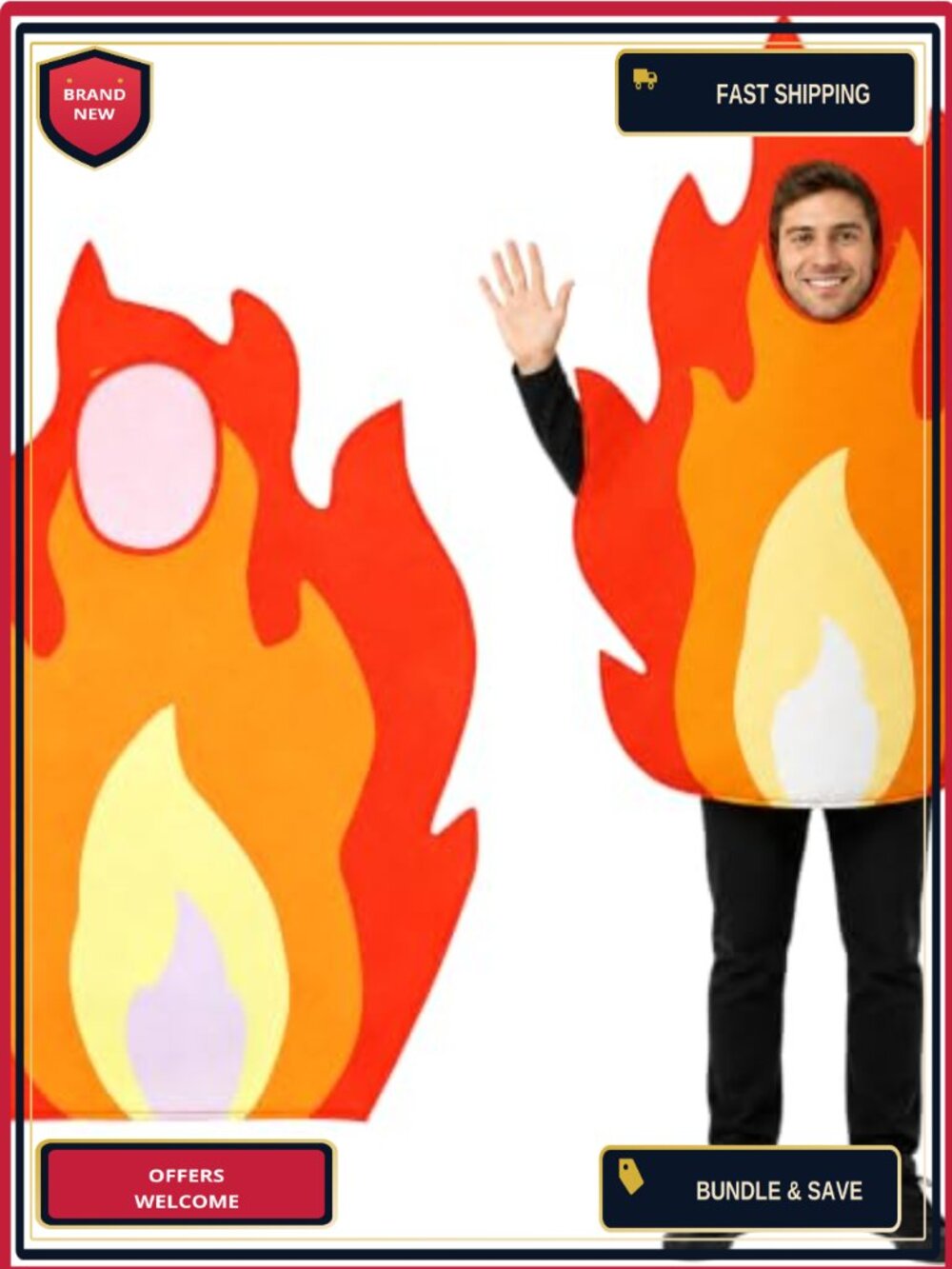 Adult Fire Flame Costume Halloween Firefighter Cosplay Party Dress Up